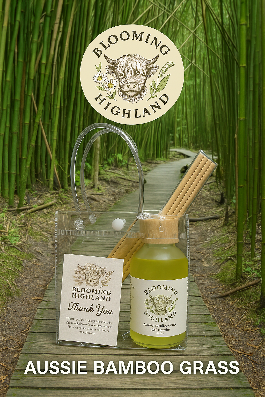 Aussie Bamboo Grass -200ml Natural Diffuser set