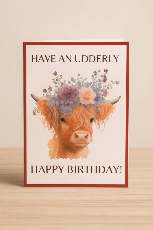 HAVE AN UDDERLY HAPPY BIRTHDAY - Highland cow card