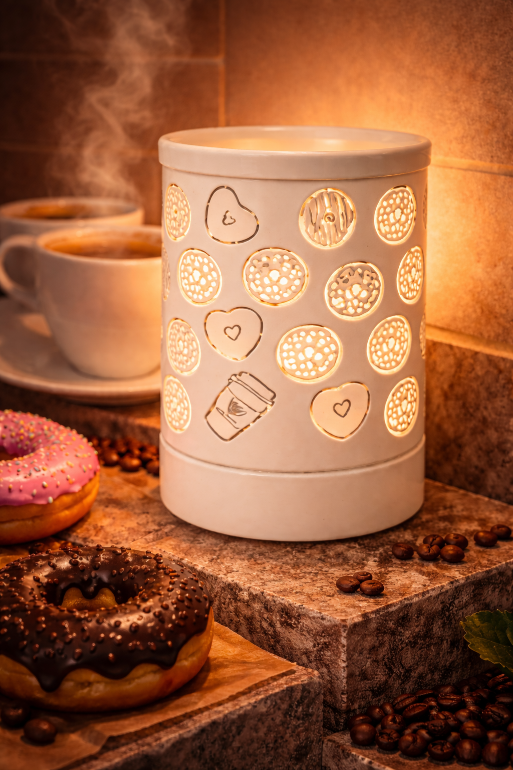 White Coffee & Donut Electric Warmer